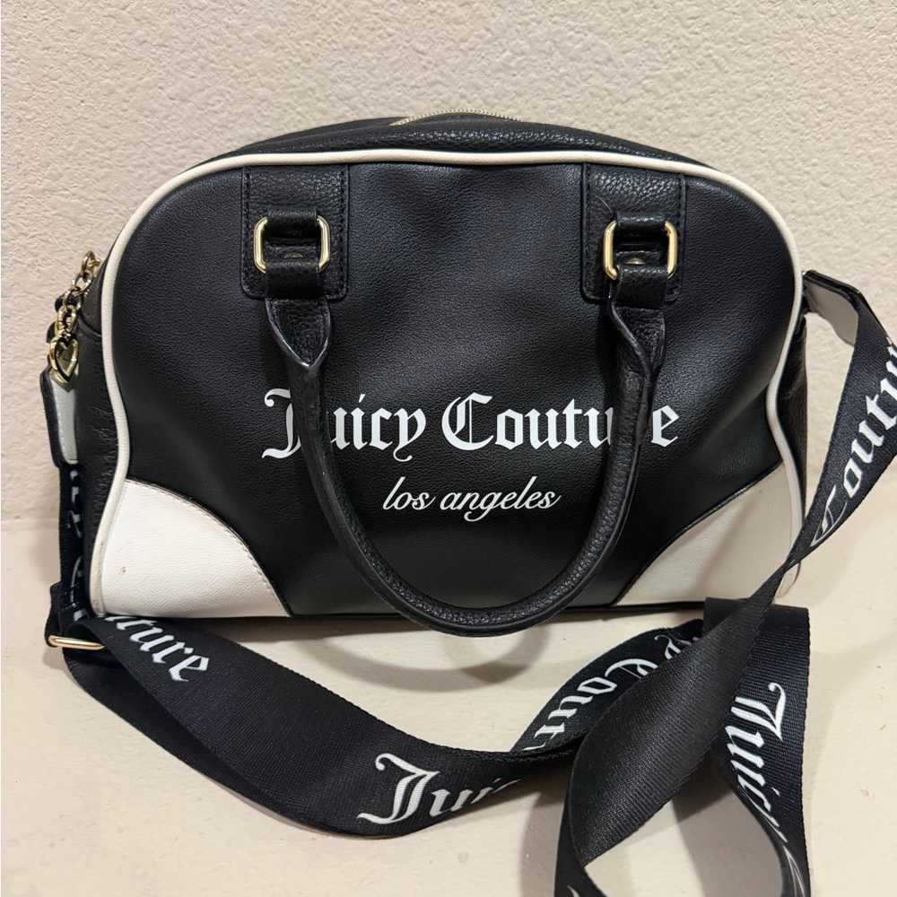 Juicy Couture Black and White Dome Satchel with Branded Strap